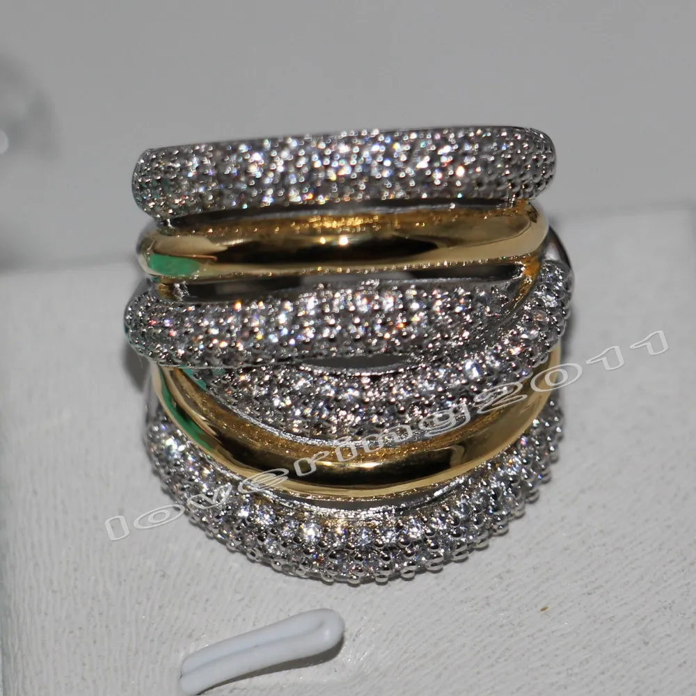 choucong Luxus-Schmuck-Set mit 210 Diamanten, 14 Karat Gelb- und Weißgold gefüllt, für Damen, Verlobung, Hochzeit, Ring-Set