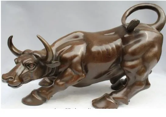 16 "Chińska sztuka Miedź Brąz Rzeźba Zwierząt Bydło Bull Ox Cow Statue Figurine