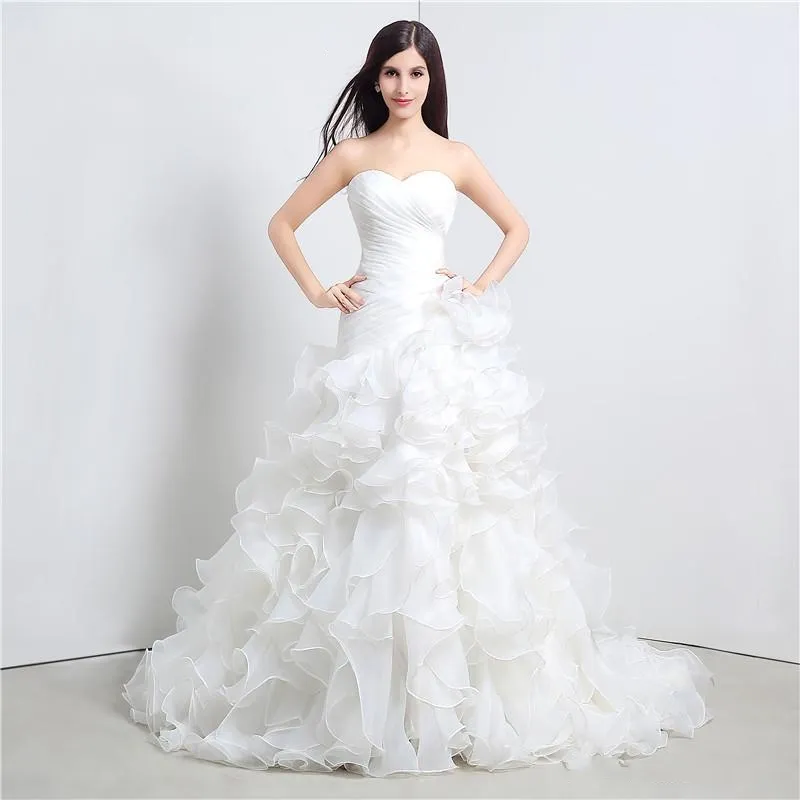 Benutzerdefinierte Größe Weiß Elegante Kleider Rüschen Schatz A-linie Organza Bodenlangen Lange Hochzeit Braut Frauen Brautkleider Kleider DH4204