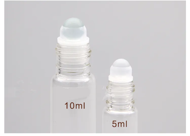 5 10 ML clear roller bottles with glass ball for essential oil perfume glass roll on bottles with white lids Travel size