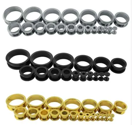 1 par de túneis de orelha de aço inoxidável plugs ouro prata prata expander maca orelha gauges piercing jóias