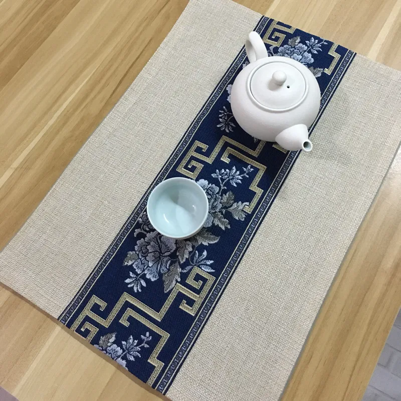 Patchwork Peony Chinese Linne Cloth Placemat Bomull Rektangel Plate Bowl Mat Etniska Matbord Mat Kaffekuddar 30 x 40cm