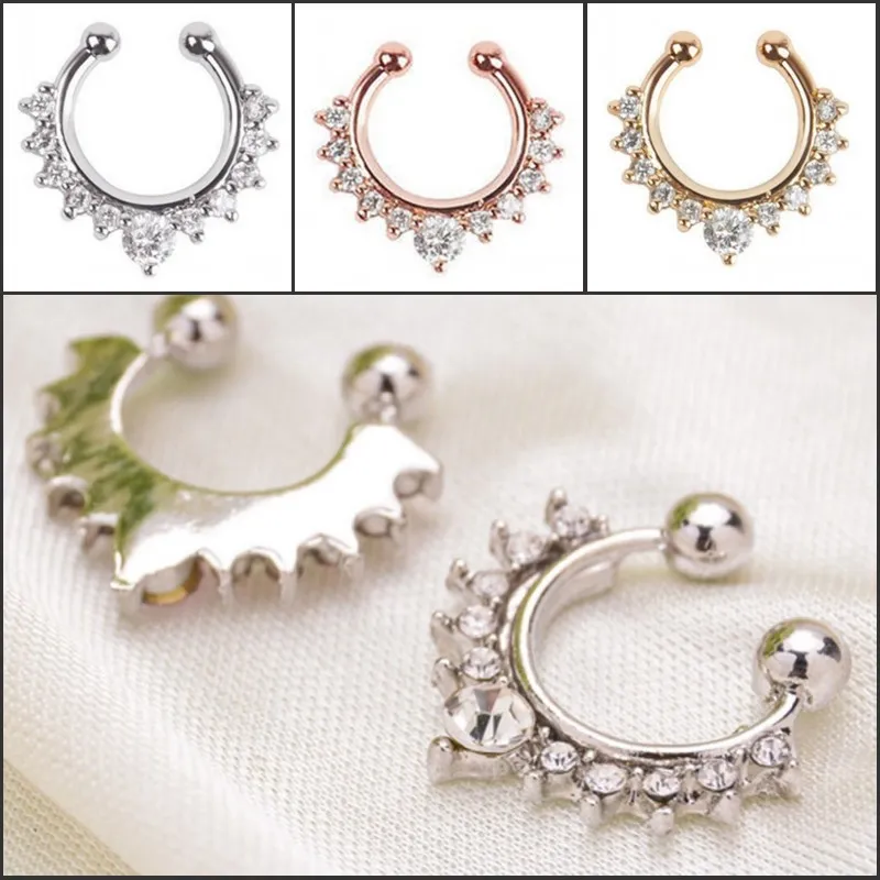 New Novelty Titanium Crystal Phony Nose Ring Septum Nose Hoop Ring