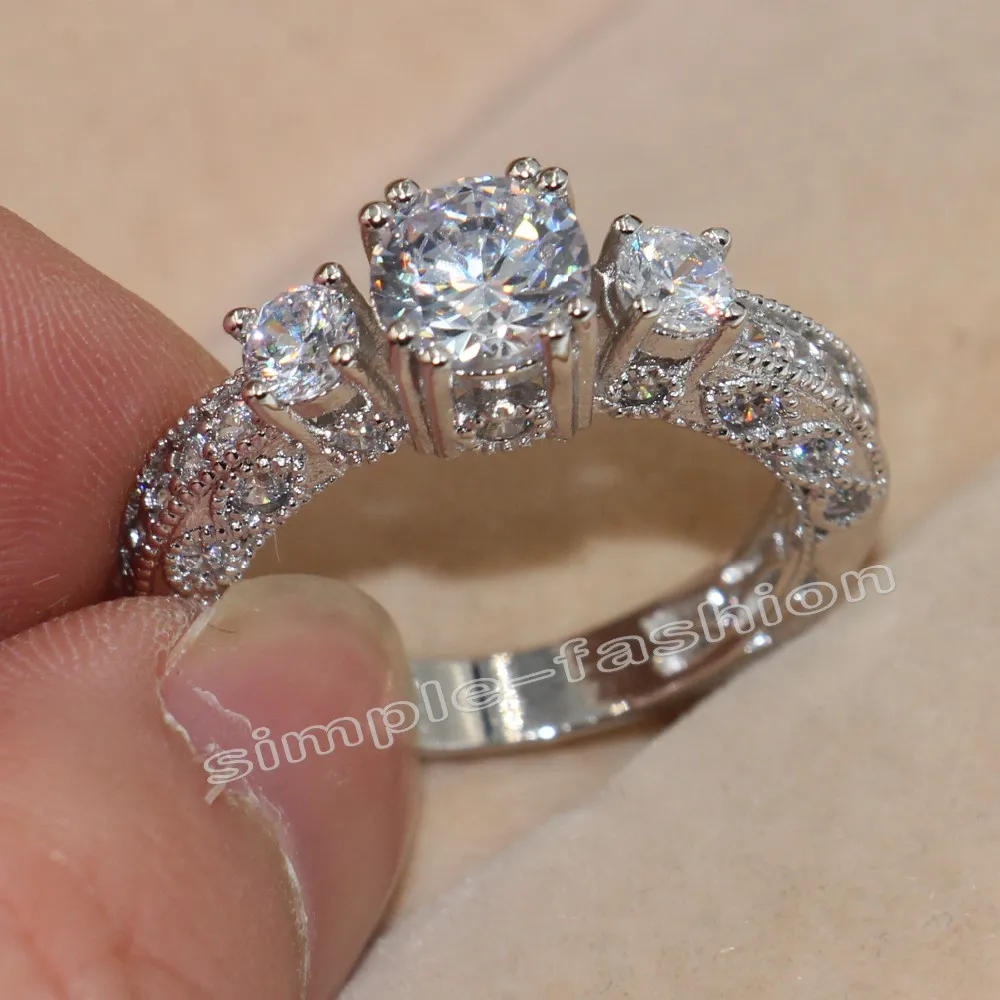Mode-sieraden vrouwen engagement sieraden drie-stone 7mm cz 5a zirkoon steen 10kt wit goud gevuld bruiloft band ring sz 5-11