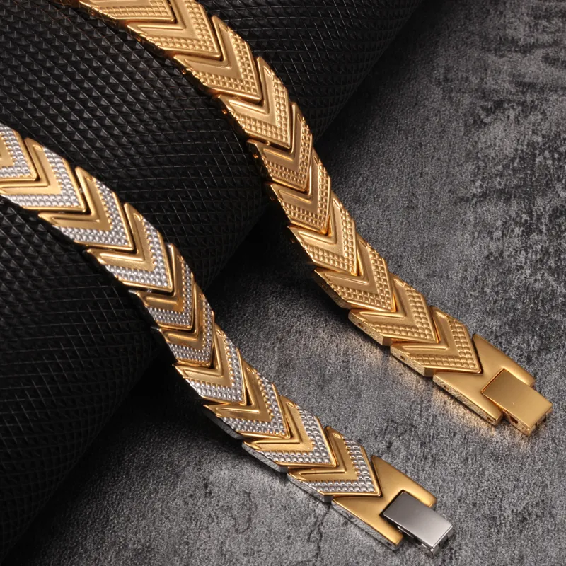 Vinterly Magnetic Bracelets For Women Men Gold-color Stainless Steel Health Energy Germanium Chain Link Bracelets & Bangles Mens