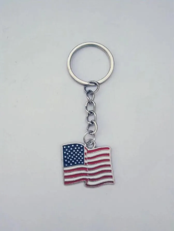 20 teile/los Mode schmuck Tibetischen silber Emaille Amerikanische flagge charme anhänger schlüsselanhänger ring Auto Tasche Dekorationen Schlüsselbund A20