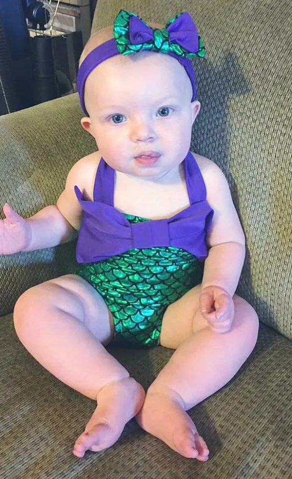 Bebek Kız Papyon Mermaid Tek parça Mayo Prenses Mayosu çocuk Mayo Çocuklar Yürümeye Başlayan Bikini 2 Adet Suit 3 Renkler