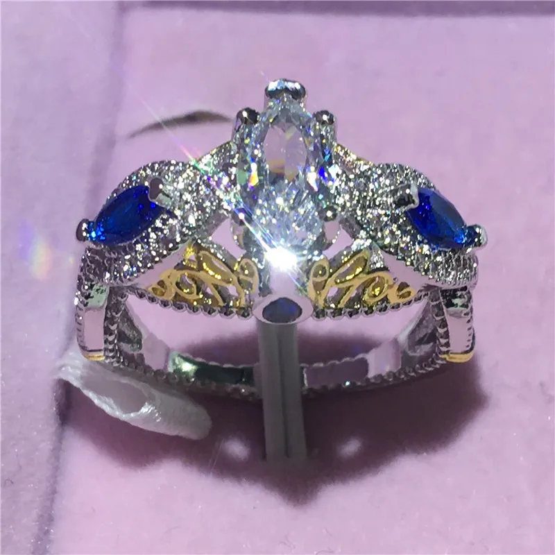 Anel do vintage Branco Amarelo Ouro Preenchido de Noivado aliança anéis de casamento para as mulheres homens Azul 5A cristal de zircão Bijoux