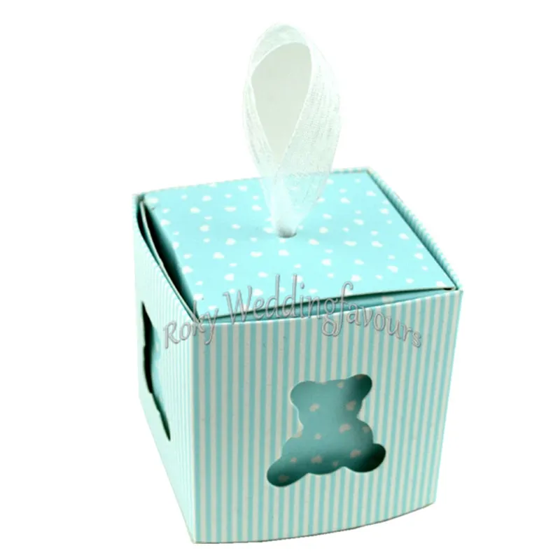 Blue Pink Little Teddy Bear Favor Boxes Baby Shower Baptism Party Candy Box Chopening Kid Födelsedag Party Supplies