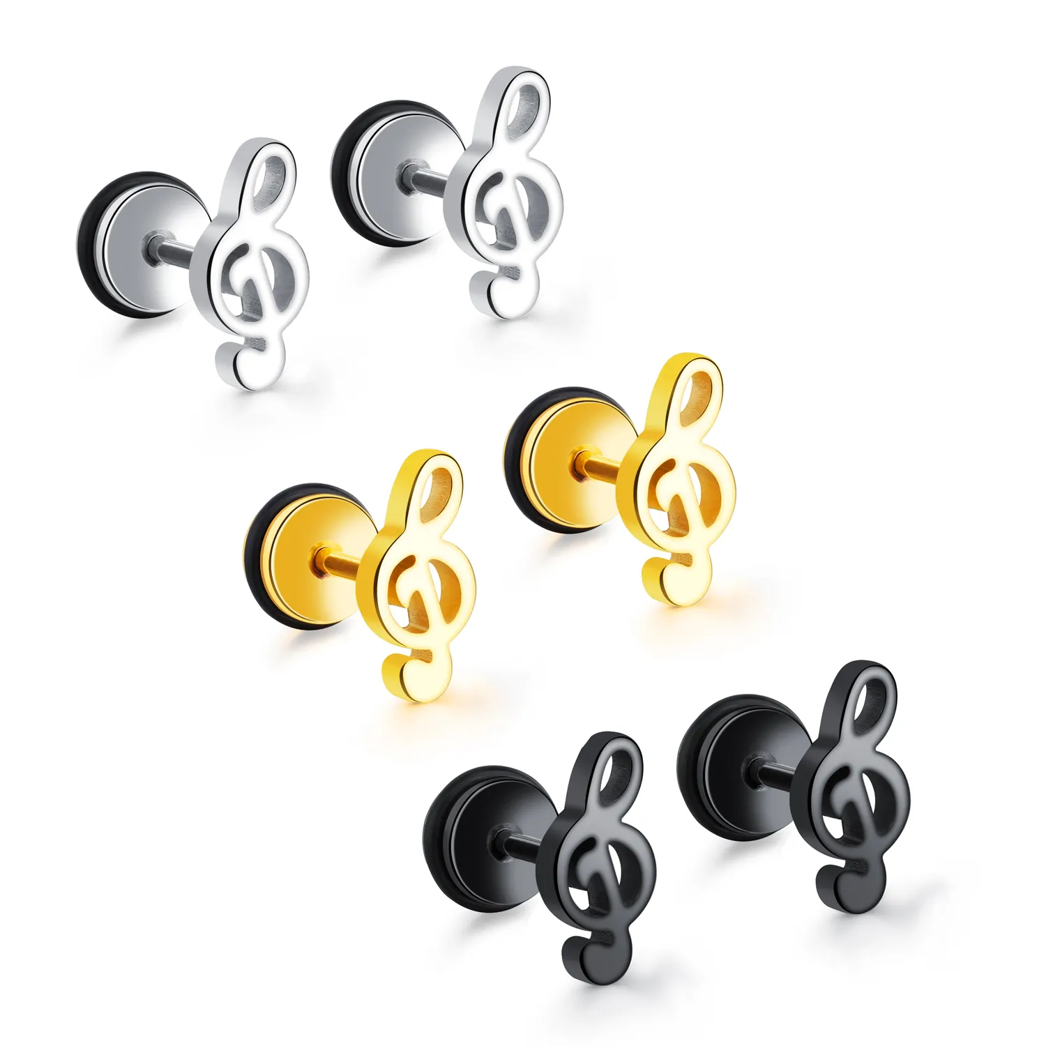 Opschroefbare muzieknootoorbellen in roestvrij staal G-sleutel oorbellen Verjaardagscadeau Afstudeercadeau Minimalistische oorbellen