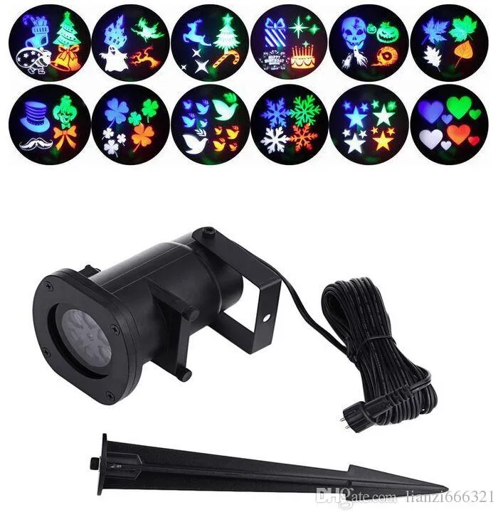 Hot New Multi-color Moving Sparkling LED Snowflake Landscape Laser Projector Wall Lamp Include 12 PCS Switchable Pattern