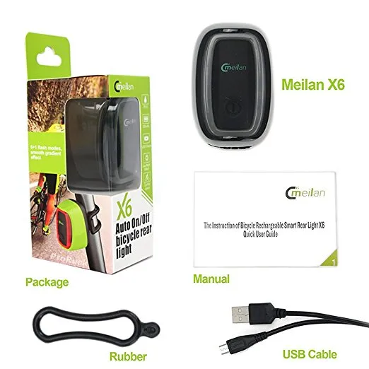 MeiLan X6 Smart LED Bike Tail Light USB Rechargeable, Motion & Daylight