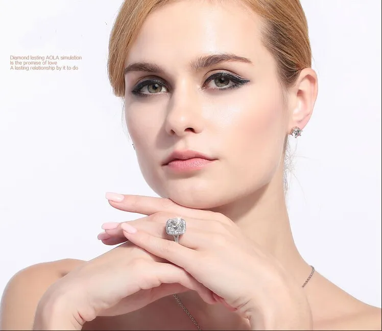 Anello moda gioielli moda taglio cuscino 10ct gemma 5A zircone pietra 14KT oro bianco riempito anello da donna con fedi nuziali