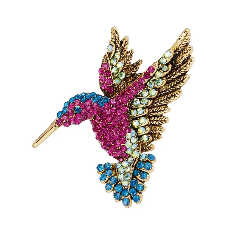 Nieuwe mannen Dames Vintage Brons Kleurrijke Rhinestone Legering Vogel Broche Mode Woodpecker Pin Suit Jas Sjaal Ornament Populaire Sieraden