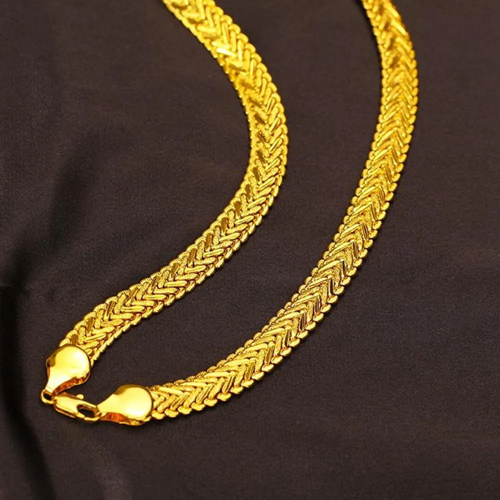 18k Yellow Gold Filled Herringbone Chain Necklace For Men Classic Solid