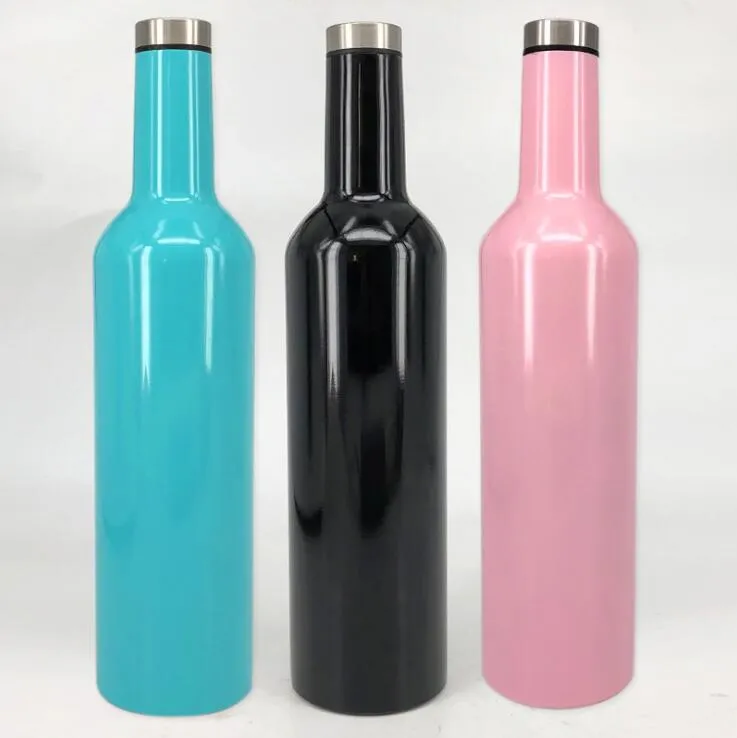 فراغ 750ML زجاجة النبيذ 7 ألوان غير القابل للصدأ قارورة جدار مزدوج معزول البيرة كؤوس النبيذ المياه السفر زجاجة أكواب الاطفال كأس OOA5872