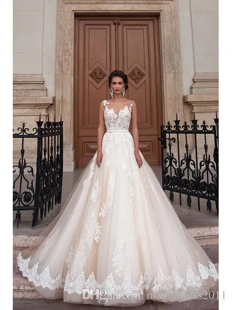 Kleinfeld A Line Dresses Sweetheart Illusion Neckline Sleeveless
