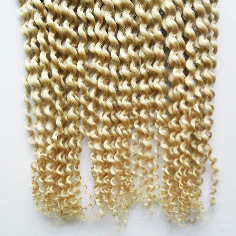 613 Blonde Kinky Curly 1g Strand Remy Nail I Tip Наращивание человеческих волос Платиновый блонд 613 European Fusion Pre Bonded Hair Extensi3681682