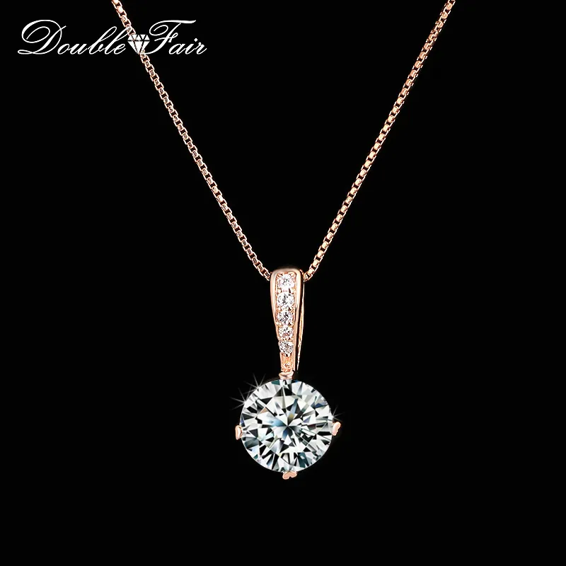 Dubbel rättvis stil kedja halsband hänger Silver / rosa guld färg mode cubic zirconia bröllop smycken för kvinnor dfn426