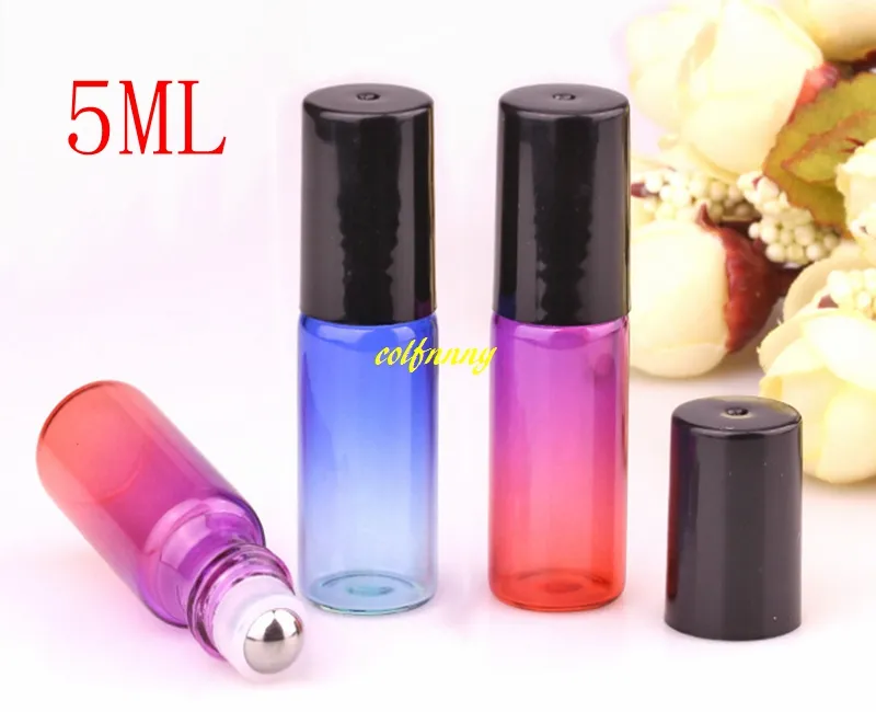 5ml rainbow Glass Roll on Bottle with Stainless Steel Roller Small Essential Oil Roller-on Sample Bottle