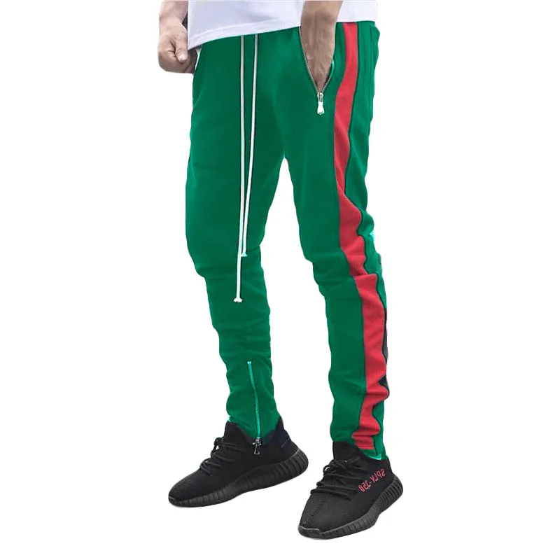 Calça casual de moda masculino as calças da perna de fitness zíppe de corredores costurando zíper solto calças compridas treino de leis calças de moletom