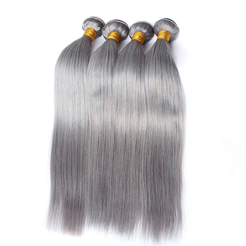Elibess Har- Straight European Hair Pure Gray Human Hair 4 buntar 50g / st 10-28 tum med dhl frakt