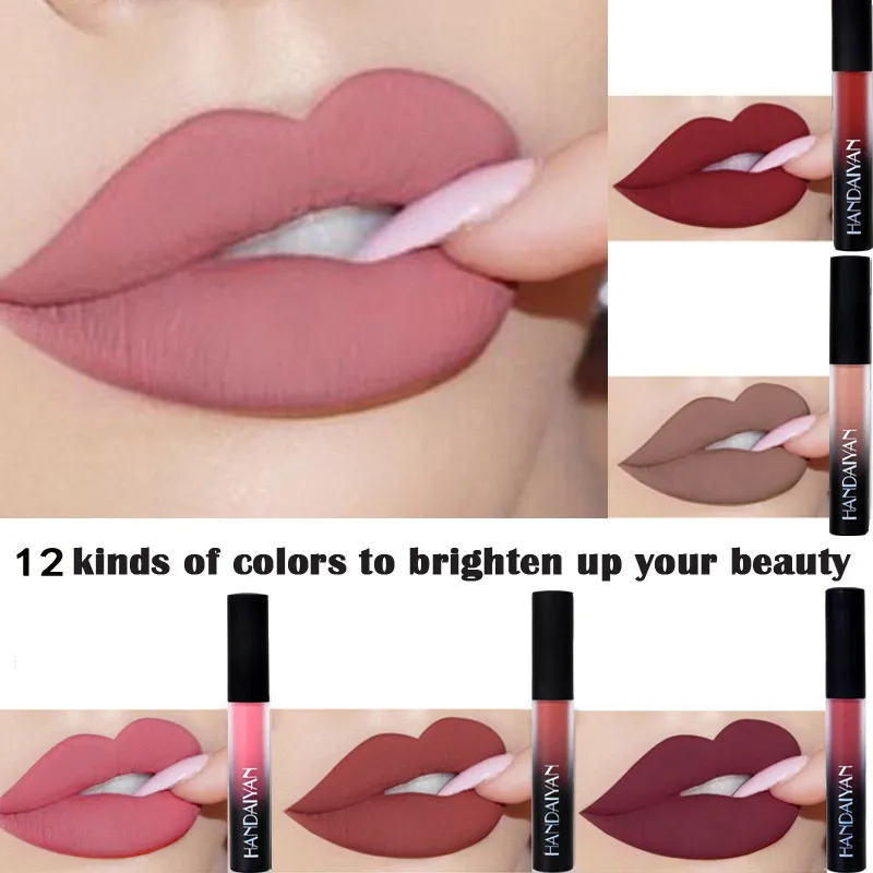 Hot Chinese Merk Handaiyan Makeup Sexy Rode 12 Kleuren Matte Vloeistof Lippenstift Waterdichte Langdurige Naakt Lip Gloss DHL verzending