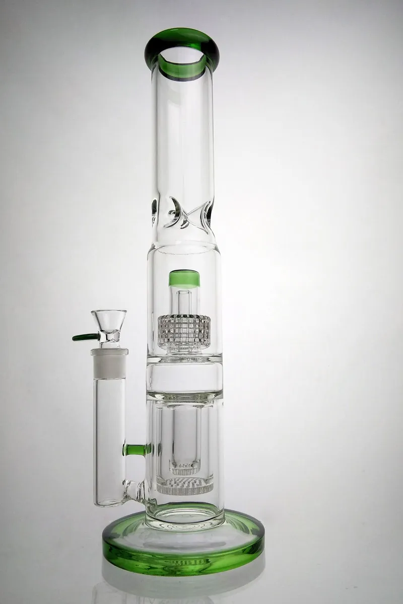 Heady Water Bong Honeycomb Bong Glass Bong rechte buiswaterpijp 2 Laag Rechte buis Bubbler Bong Roken met stabiele cirkelvormige voet