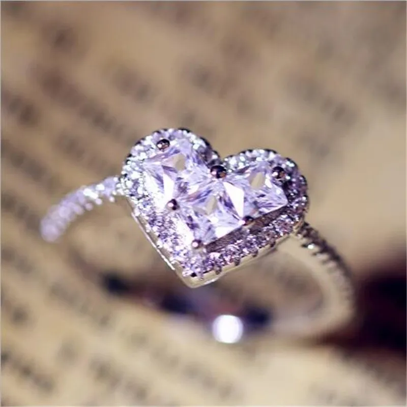 Heart love Women 925 Sterling silver ring Princess cut Diamonique Cz Engagement wedding Band ring for women Fashion Jewelry