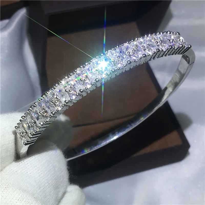 2017 mode baguette manchet bruids armband diamant S925 zilver gevulde aangrijping bangle voor vrouwen bruiloft accessaries