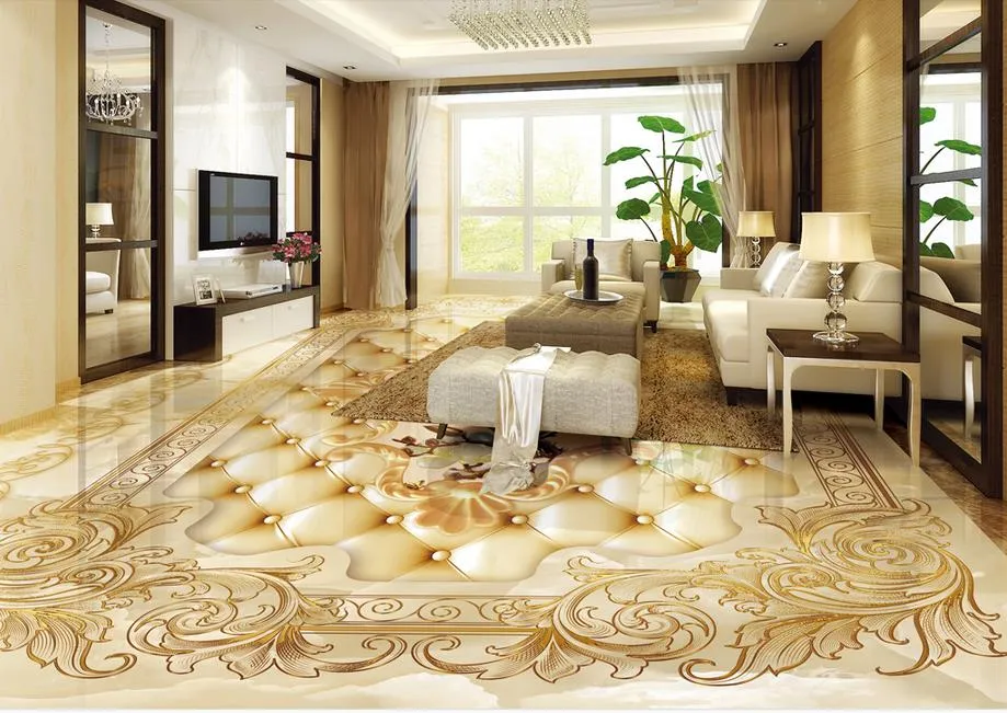 Photo Photo Photo Floor Wallpaper 3D Marmo Flower Soggiorno Bagno 3D Piastrelle da pavimento 3D PVC Sfondo autoadesivo Rotolo