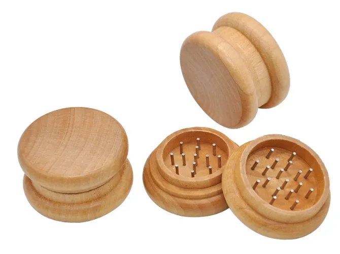 Wooden Tobacco Grinder Herb Spice Handle Grinder Crusher 53mm 2 Parts for Smoking Rolling Machine Smoking Pipe Supplier