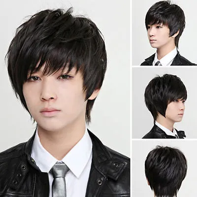 Free Shipping>>>2018 Korean Fashion Handsome Men's Short Black Human Hair wig