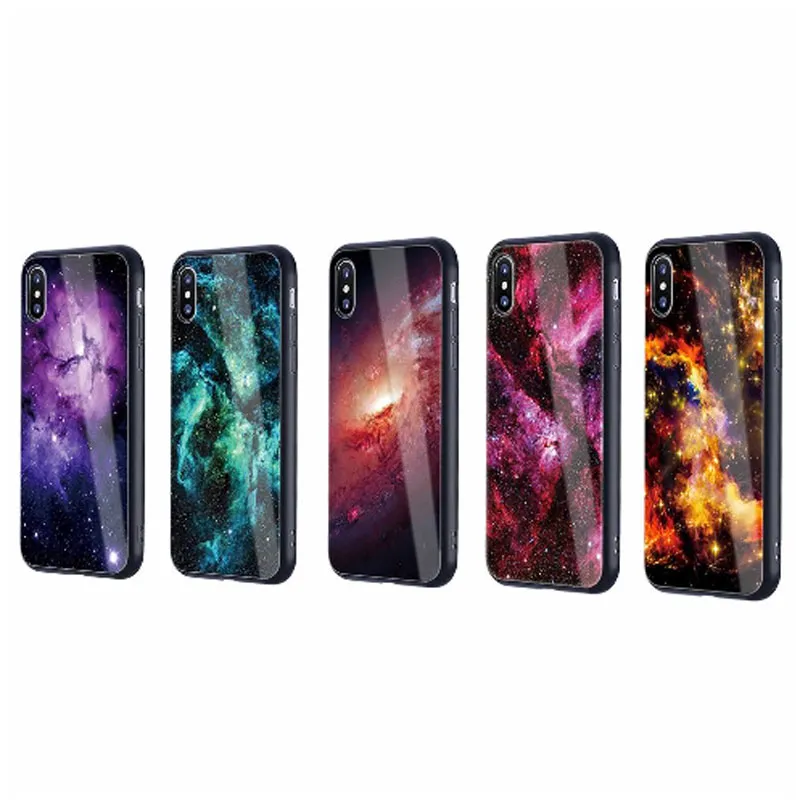 Neue bunte Handyschale aus gehärtetem Glas, Handy-Hüllen, sternenklar, bemalt, Sternenhimmel, Handy-Hüllen für iPhone 6, 7 Plus, Galaxy S8