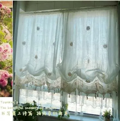 150 * 175cm牧歌的なスタイル調節可能な風船のカーテンのリビングルームの色合い白い窓のトリートメントカーテン