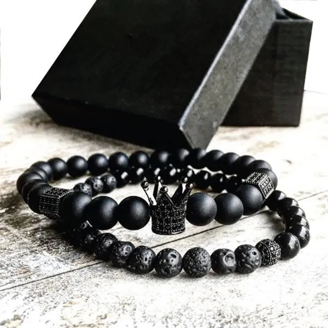 2 sztuk / zestaw Mężczyźni Kobieta Koralik Bransoletka Korona Charm Bangle Natural Koraliki Buddha Bransoletka dla kobiet i Męskie Pulseras Masculina