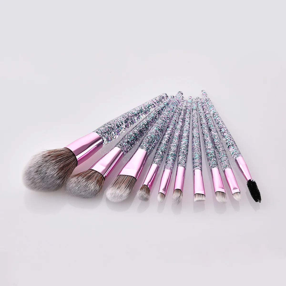 10pcs Glitter Sequin Makeup Brushes Set Eye Shadow Concealer Eyelash Foundation Face Brush Cosmetic Beauty Tools