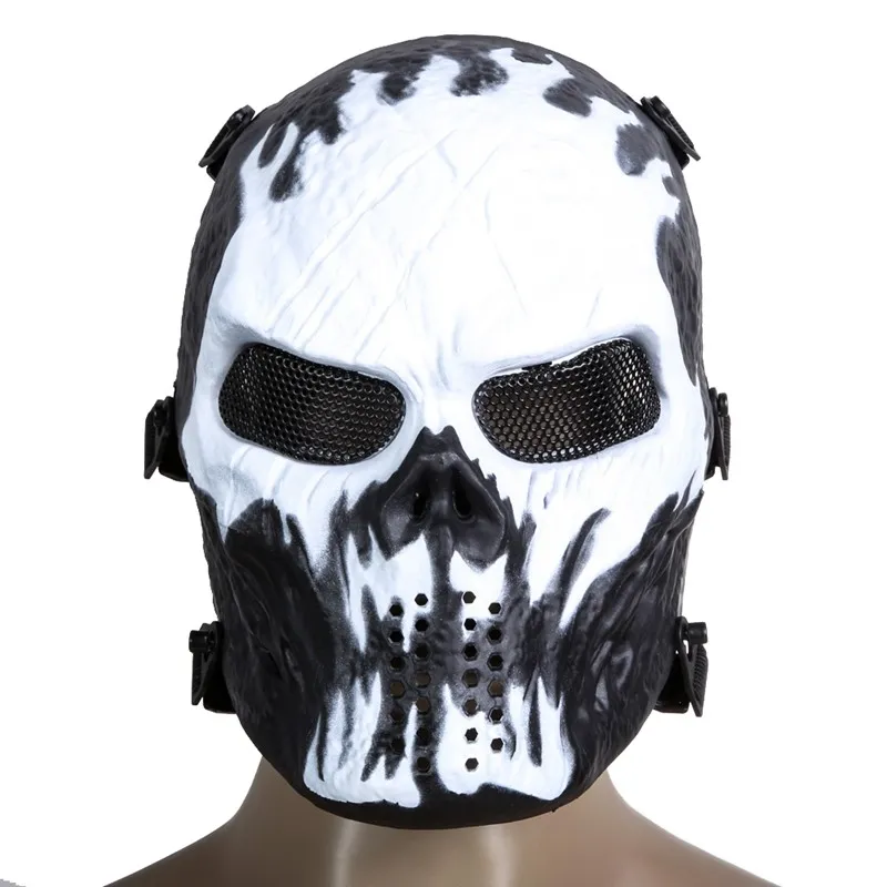 Airsoft Paintball Tactical Full Face Protection Skull Party Mask Helmet Army Game Outdoor Metal Mesh Eye Shield Costume