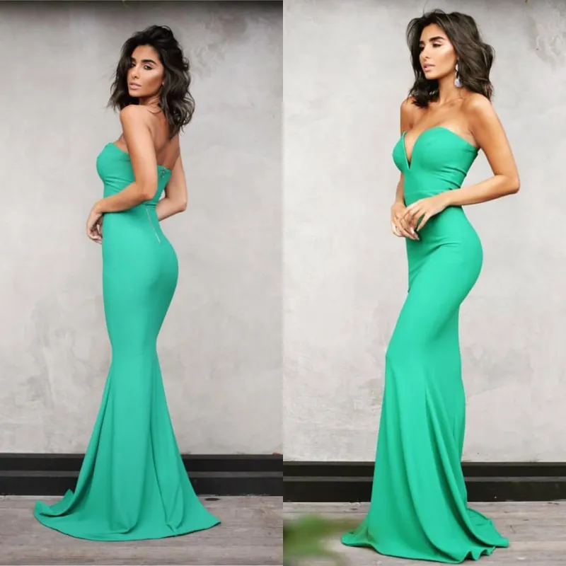 Verbluffend 2018 Emerald Green Chiffon Mermaid Prom Jurken Lange Sexy Sweetheart Rits Terug Formele Jurken Party Avondslijtage EN1082