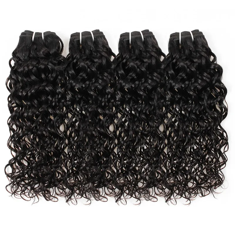 Ishow Indian Hair Extensions Wefts 10a Brazylijski Włosy Ludzkie Włosiane Wiązki Z Zamknięciem Water Wave 4 Zundki Dla Kobiet Dziewczyny Wszystkie Wieki Natural Color 8-28 cal