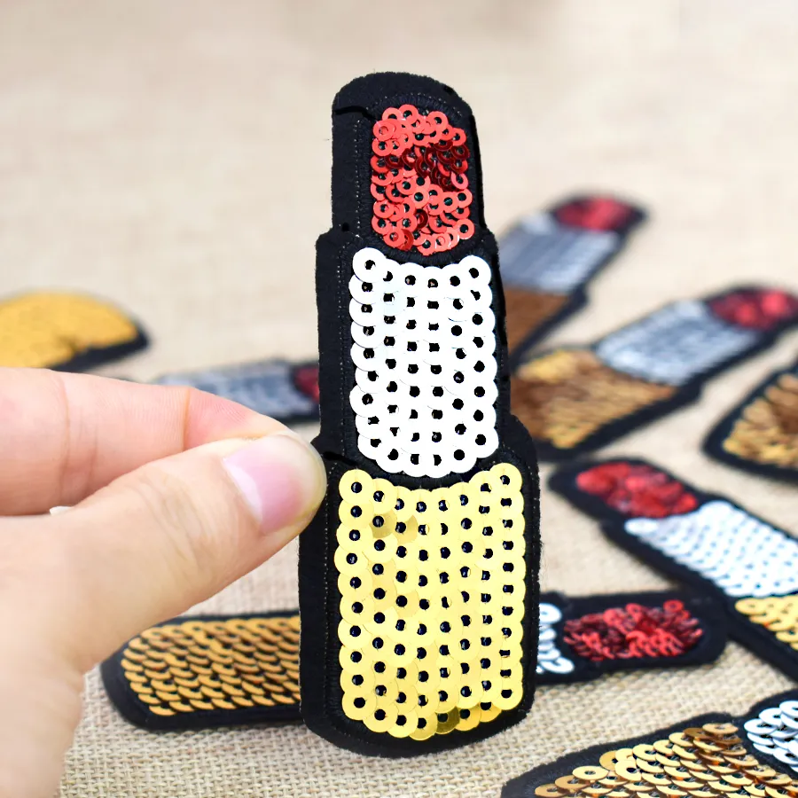 Embroidered Sequined Mini Lipstick Iron On Patches DIY Sewing Accessories For Clothing From