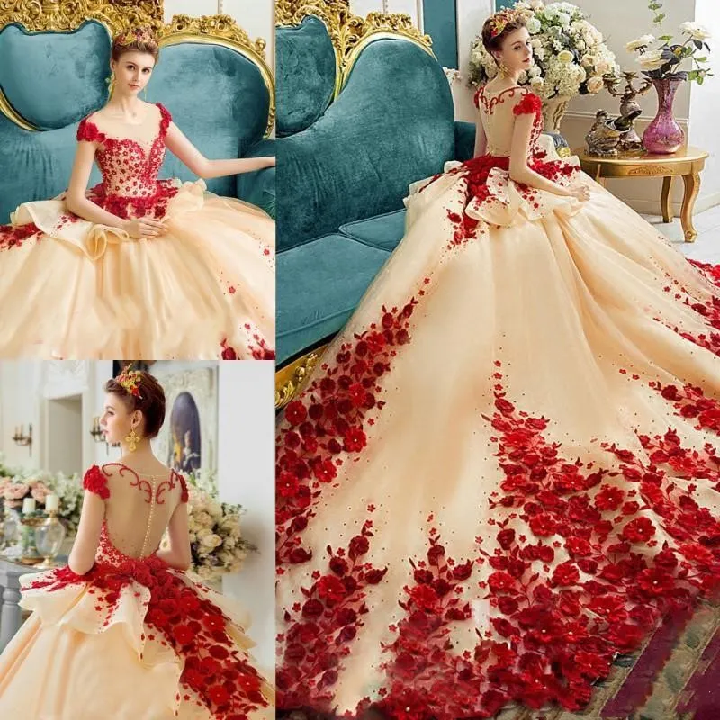 3D Applique Handmade Flowers Ball Gown Quinceanera Dresses Luxury Prom ...