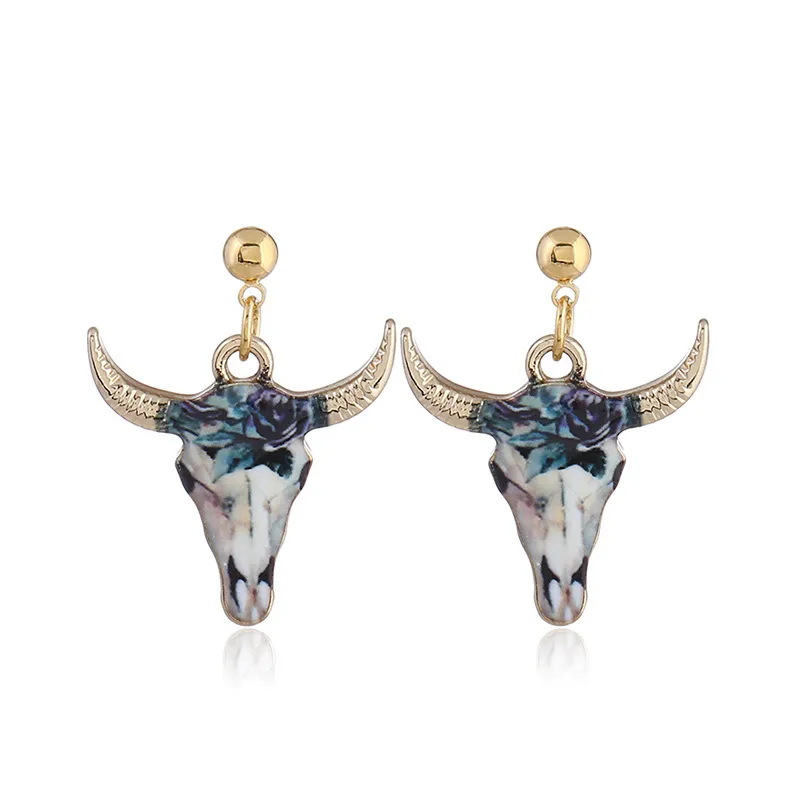 summer jewelry dangle earrings bull with horns head enamel animal earrings women's for party gift drop shipping wholesale and retail