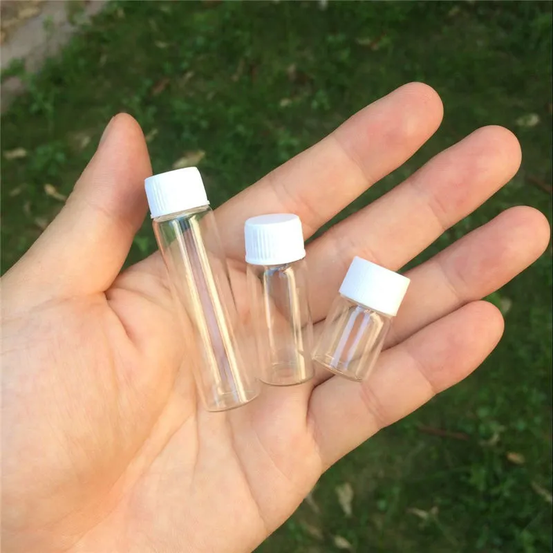 Garrafas de vidro 2ml 4ml 6ml com tampa plástica do parafuso transparente mini frascos plásticos frascos dos frascos dos frascos 100pcs