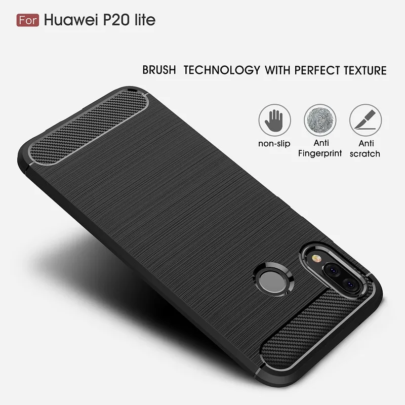 10st 2018 Nya mobiltelefon Fodraler för Huawei P20 Lite Luxury Carbon Fiber Heavy Duty Case for Huawei P20 Lite Cover Gratis frakt