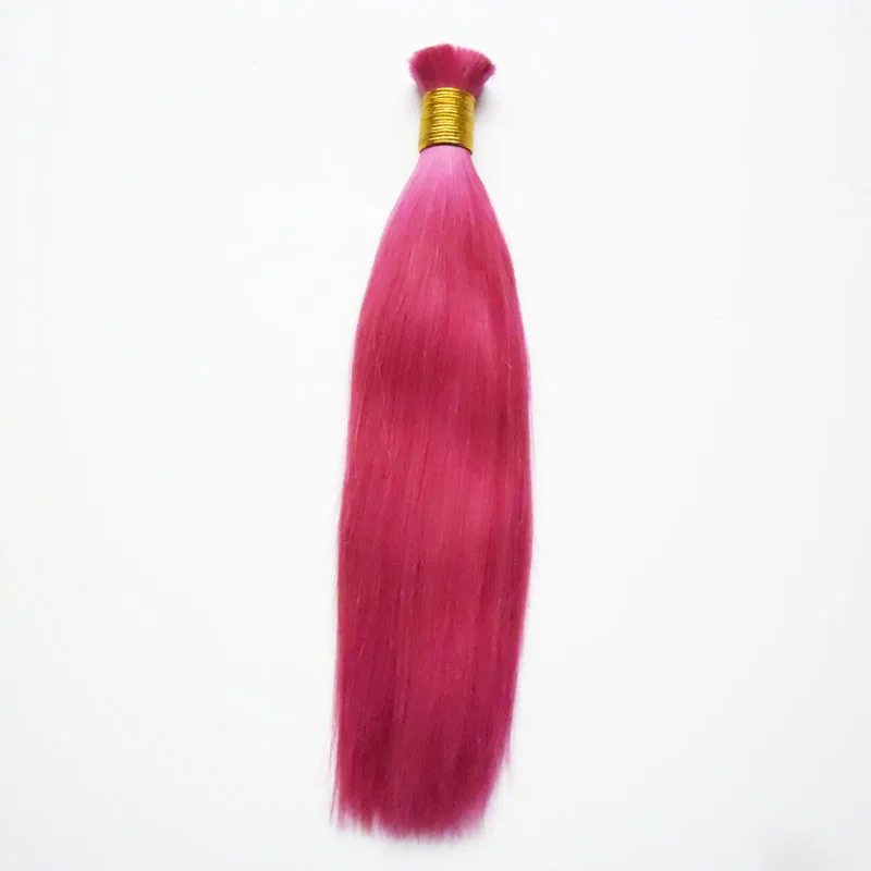 Cabelo humano para trança a granel sem pacotes de fixação 100g reto rosa humano trança humana a granel