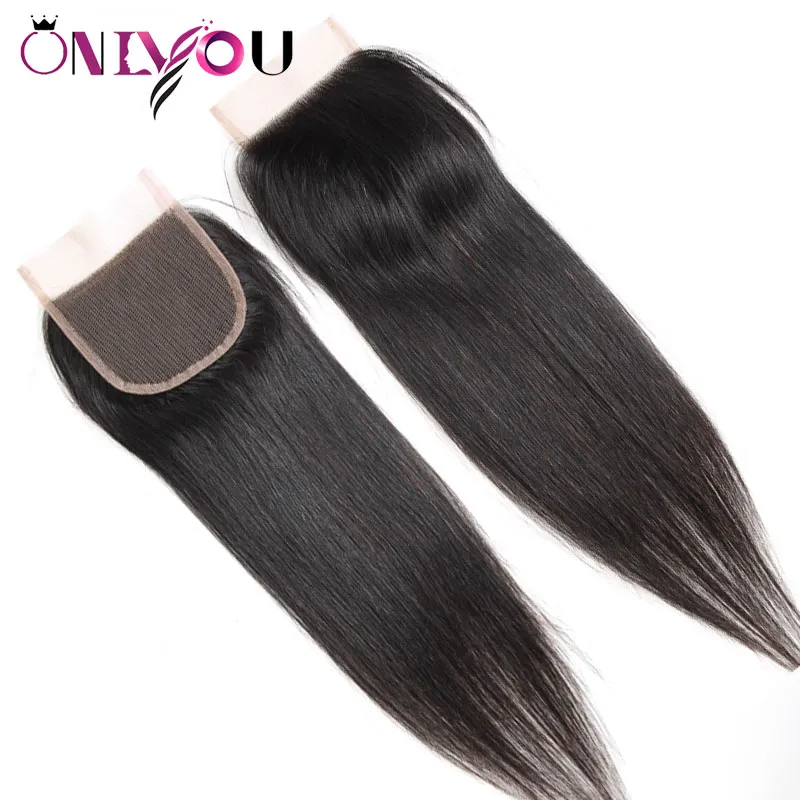 Cheveux vierges brésiliens Fermeture en dentelle droite 4x4 Partie centrale gratuite Extensions de cheveux humains indiens bruts Fermeture supérieure Silky Straight Weaves Bundles