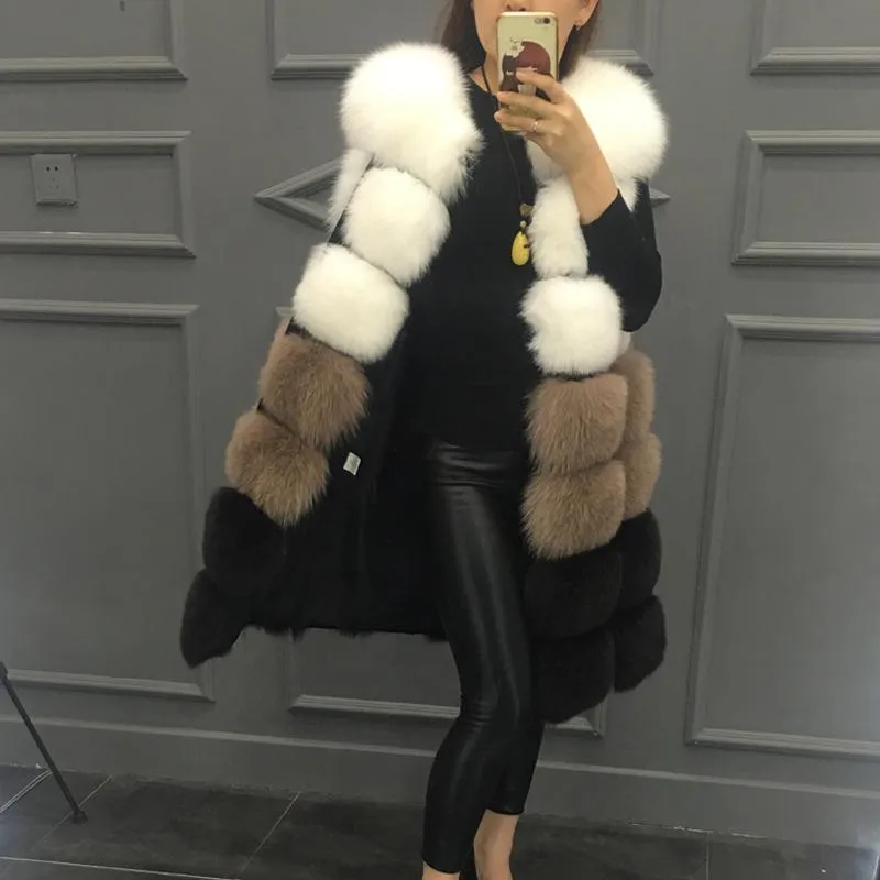Новая мода меховой пальто женщин высокий имитационный меховой жилет куртка смешанные цвета среднего длинного стиля женщины искусственного шуба
