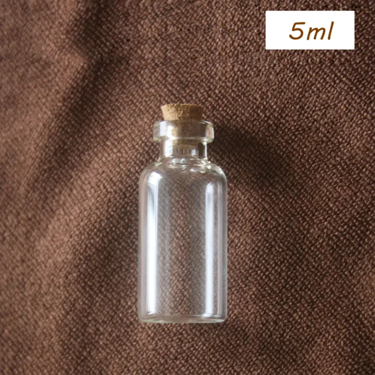 Prix de gros 0,5 ml 1 ml 2 ml 3 ml 4 ml 5 ml bouteilles à la dérive en verre transparent avec liège en bois, mini conteneur de stockage de message