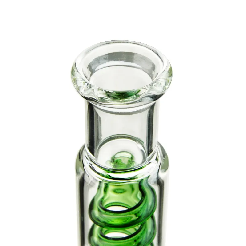 Green Blue Straight Tube Bong With Freezable Coil Inline Perc Build A Bong Glass Water Pipe Inverted T Bubbler Dab Oil Rig ILL06-07